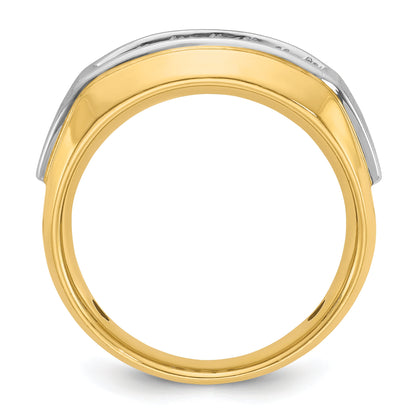 14K Bicolor Gold Herren-Ring, poliert und satiniert, mit 0,5 ct. Diamant