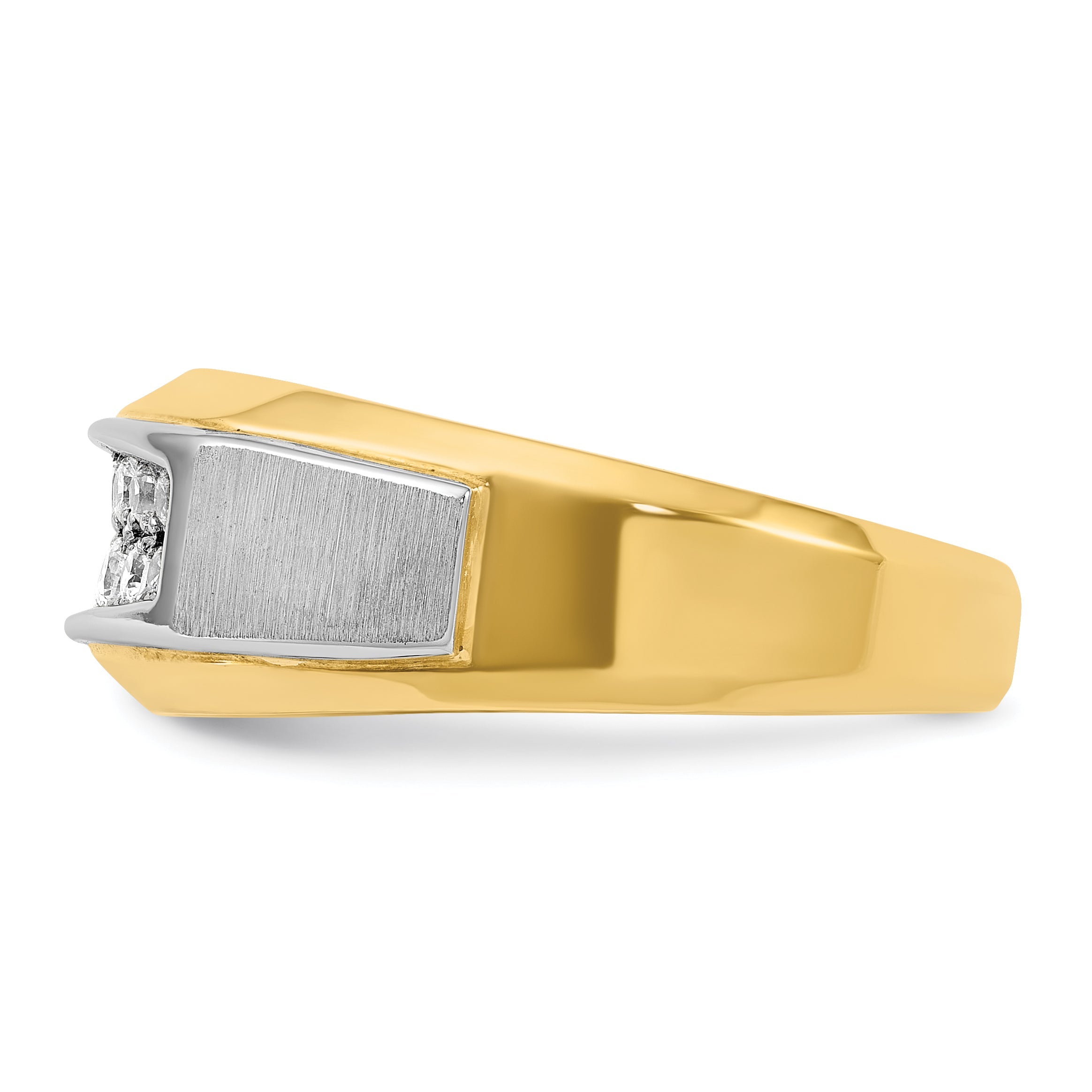 14K Bicolor Gold Herren-Ring, poliert und satiniert, mit 0,5 ct. Diamant