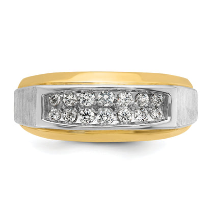 14K Bicolor Gold Herren-Ring, poliert und satiniert, mit 0,5 ct. Diamant