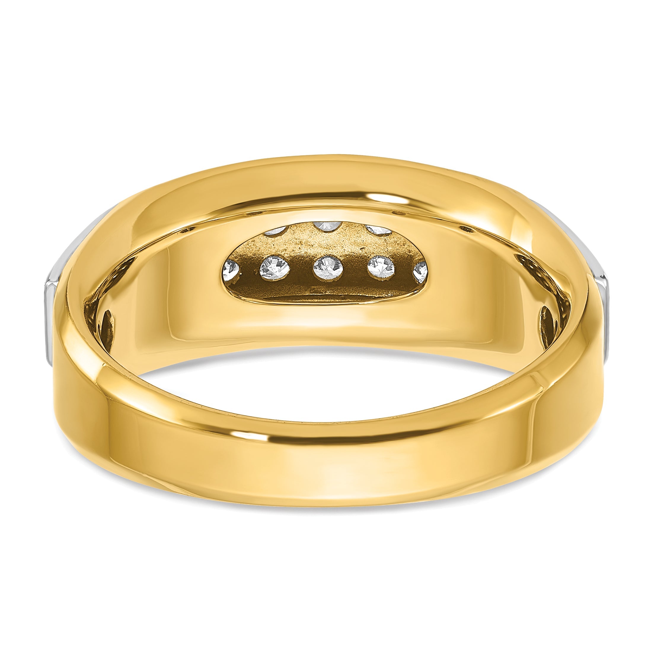 14K Bicolor Gold Herren-Ring, poliert und satiniert, mit 0,5 ct. Diamant