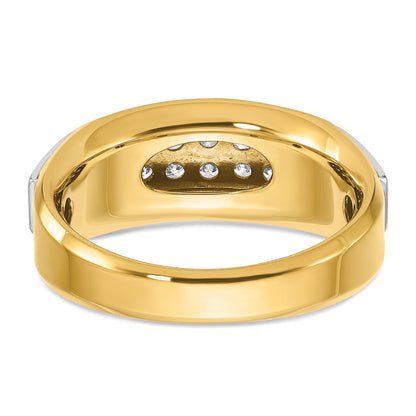 14K Bicolor Gold Herren-Ring, poliert und satiniert, mit 0,5 ct. Diamant