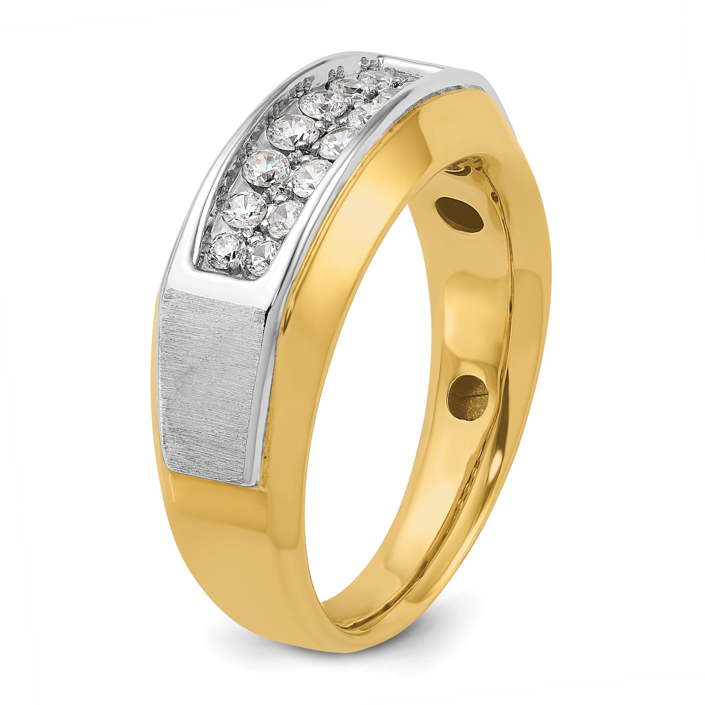 14K Bicolor Gold Herren-Ring, poliert und satiniert, mit 0,5 ct. Diamant