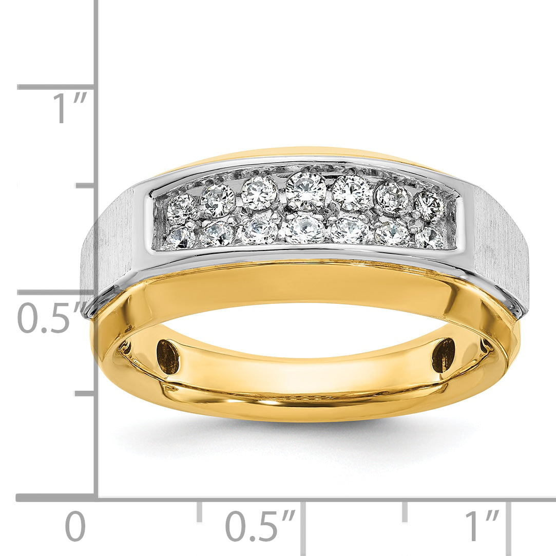 14K Bicolor Gold Herren-Ring, poliert und satiniert, mit 0,5 ct. Diamant