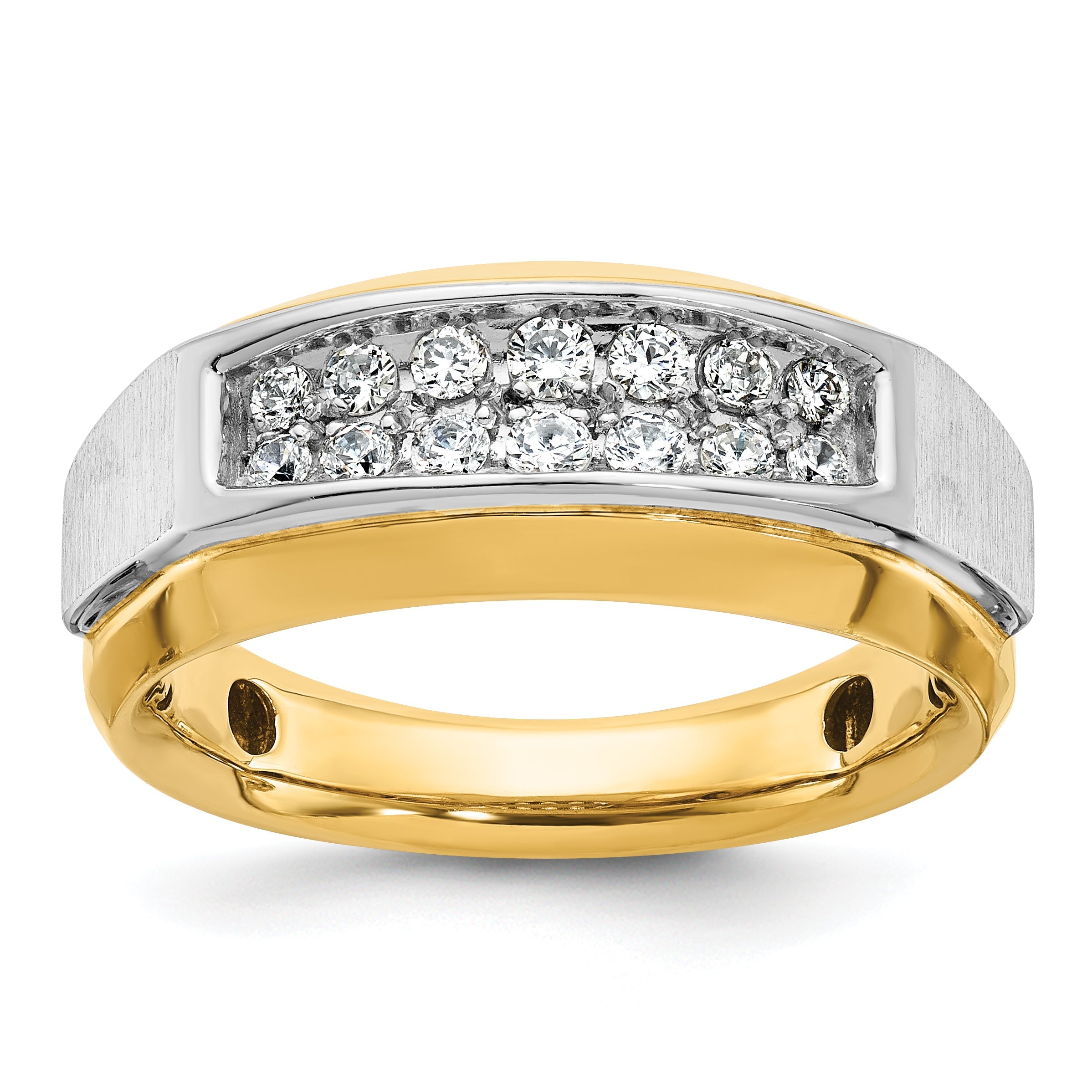 14K Bicolor Gold Herren-Ring, poliert und satiniert, mit 0,5 ct. Diamant