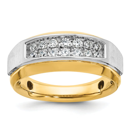 14K Bicolor Gold Herren-Ring, poliert und satiniert, mit 0,5 ct. Diamant