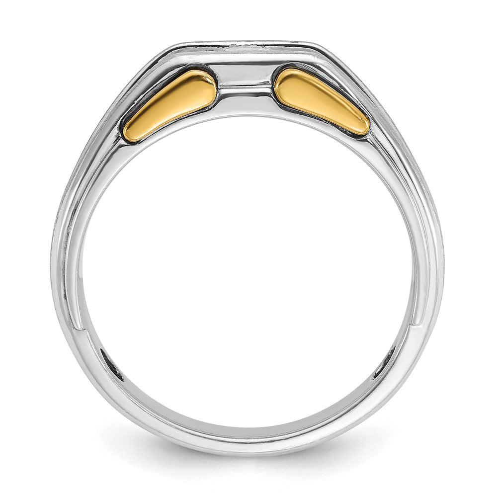 14K Bicolor Gold Herrenring, poliert und satiniert, mit 0,2 ct. Diamant