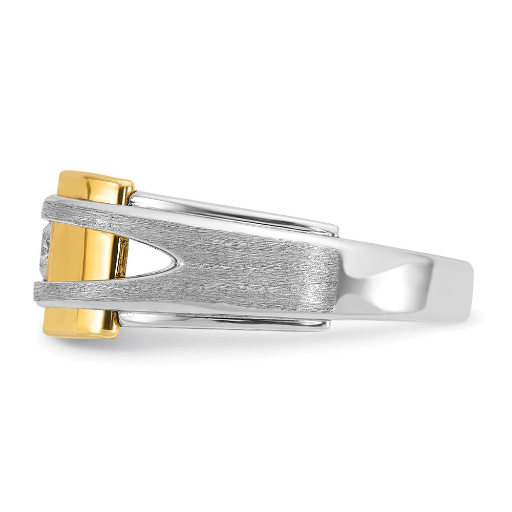 14K Bicolor Gold Herrenring, poliert und satiniert, mit 0,2 ct. Diamant