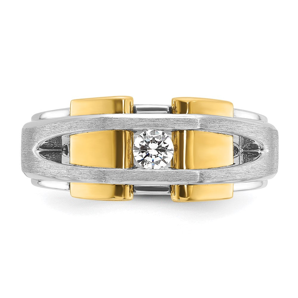 14K Bicolor Gold Herrenring, poliert und satiniert, mit 0,2 ct. Diamant