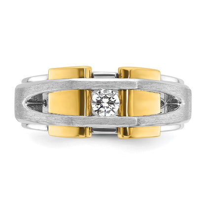 14K Bicolor Gold Herrenring, poliert und satiniert, mit 0,2 ct. Diamant