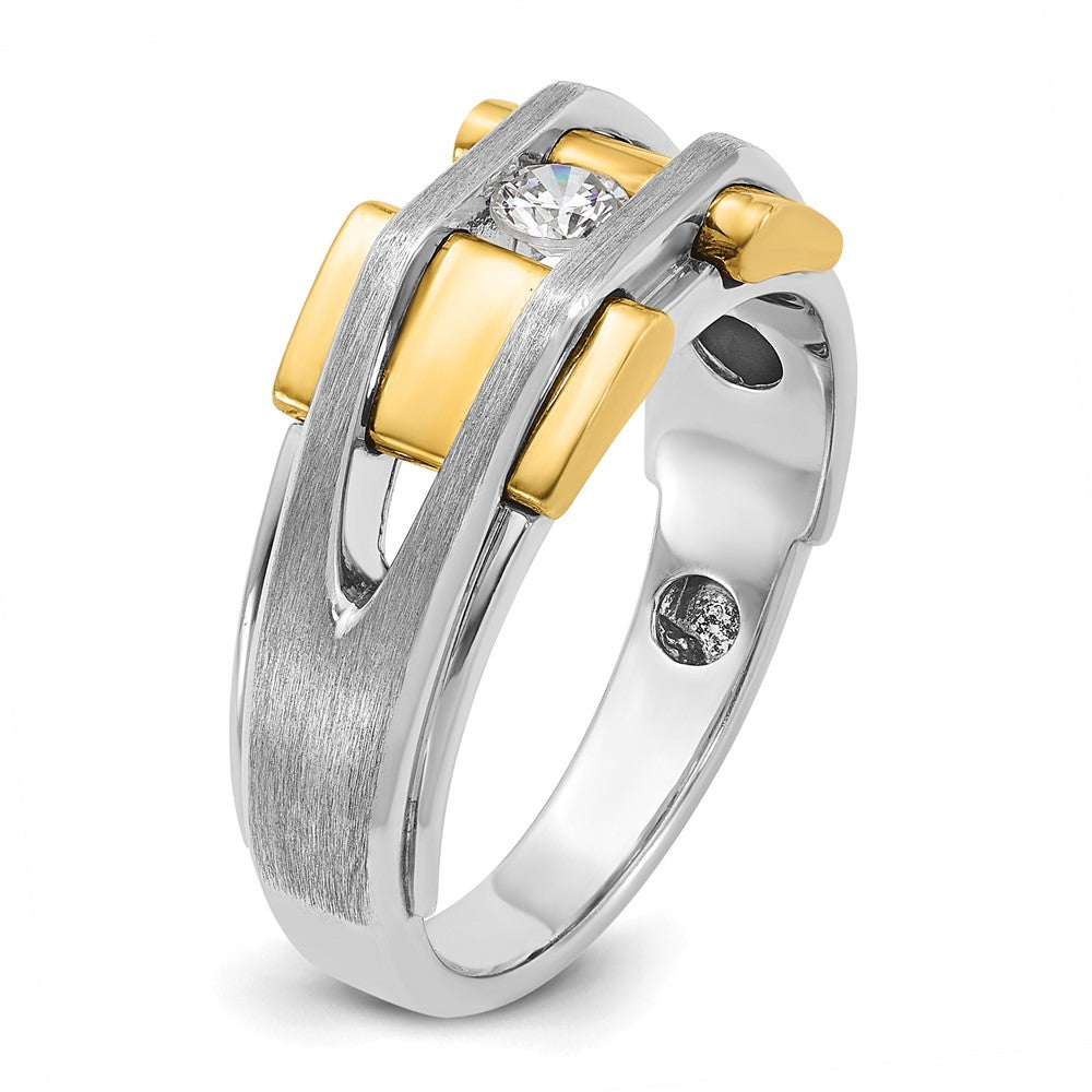 14K Bicolor Gold Herrenring, poliert und satiniert, mit 0,2 ct. Diamant