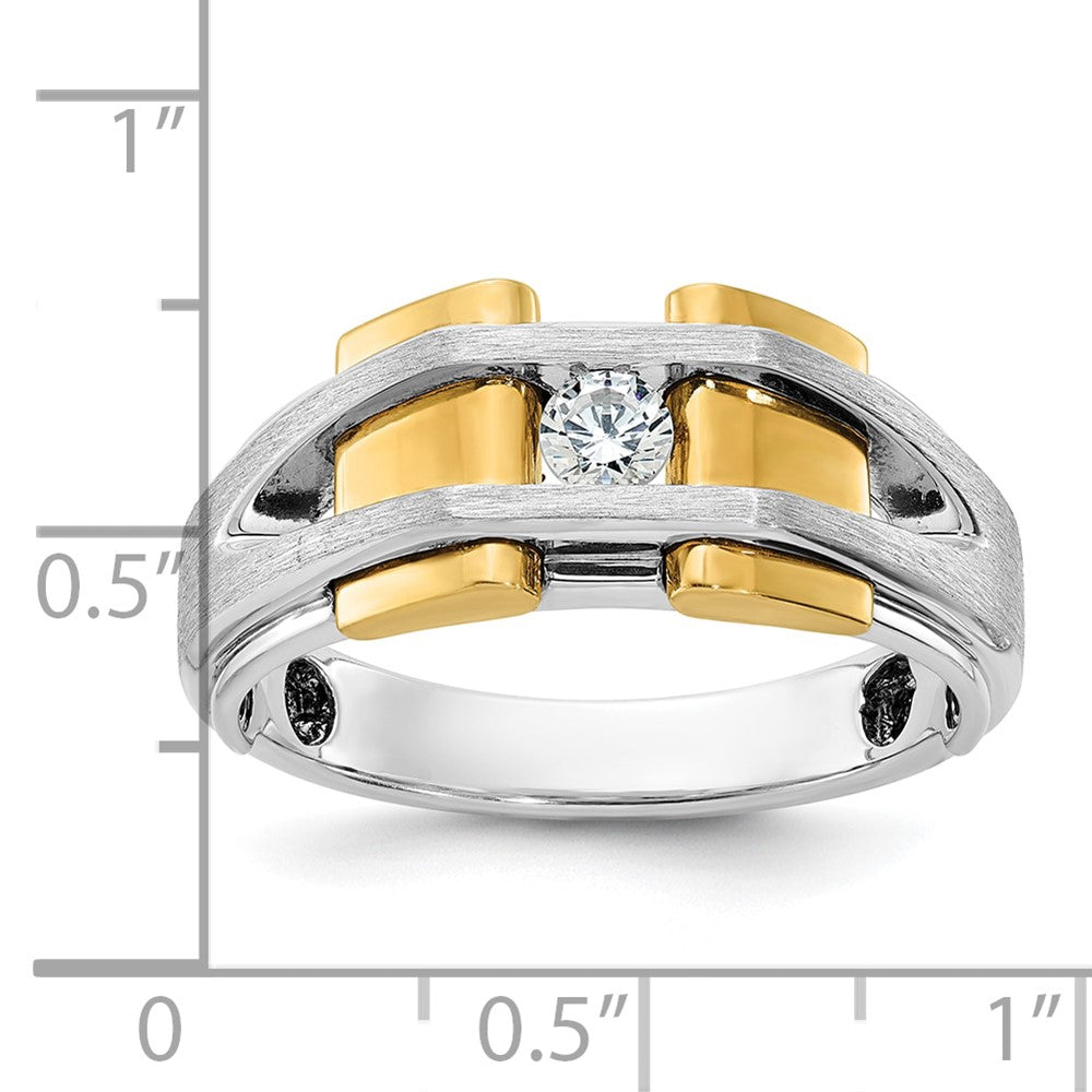 14K Bicolor Gold Herrenring, poliert und satiniert, mit 0,2 ct. Diamant