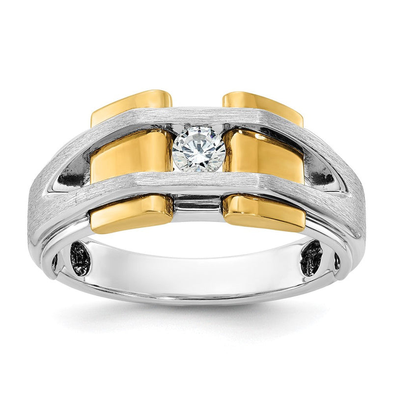 14K Bicolor Gold Herrenring, poliert und satiniert, mit 0,2 ct. Diamant