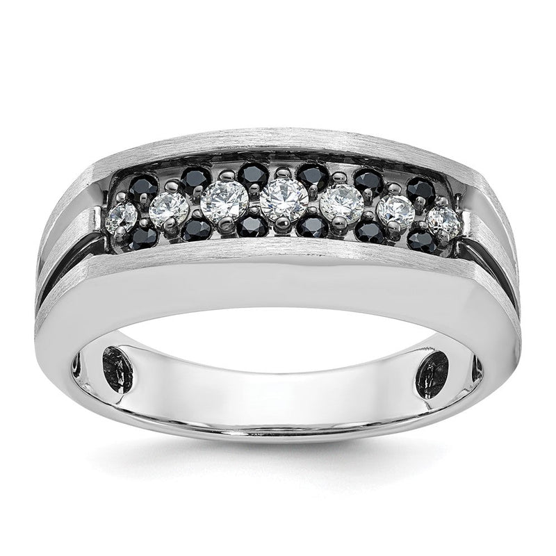 10K Weißgold Ibgoodman mit Schwarz Rhodium Herren Poliert Satiniert und Gerillt 1/2 Karat A Qualität Diamant Ring