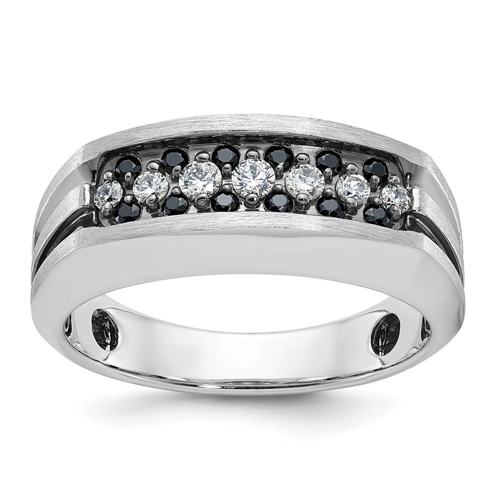 14K Weißgold Herrenring mit Schwarzrhodinium, 0,5K Schwarz-Weiß-Diamant, komplett besetzt
