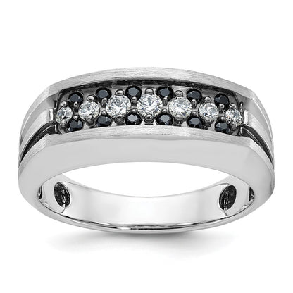 14K Weißgold Herrenring mit Schwarzrhodinium, 0,5K Schwarz-Weiß-Diamant, komplett besetzt