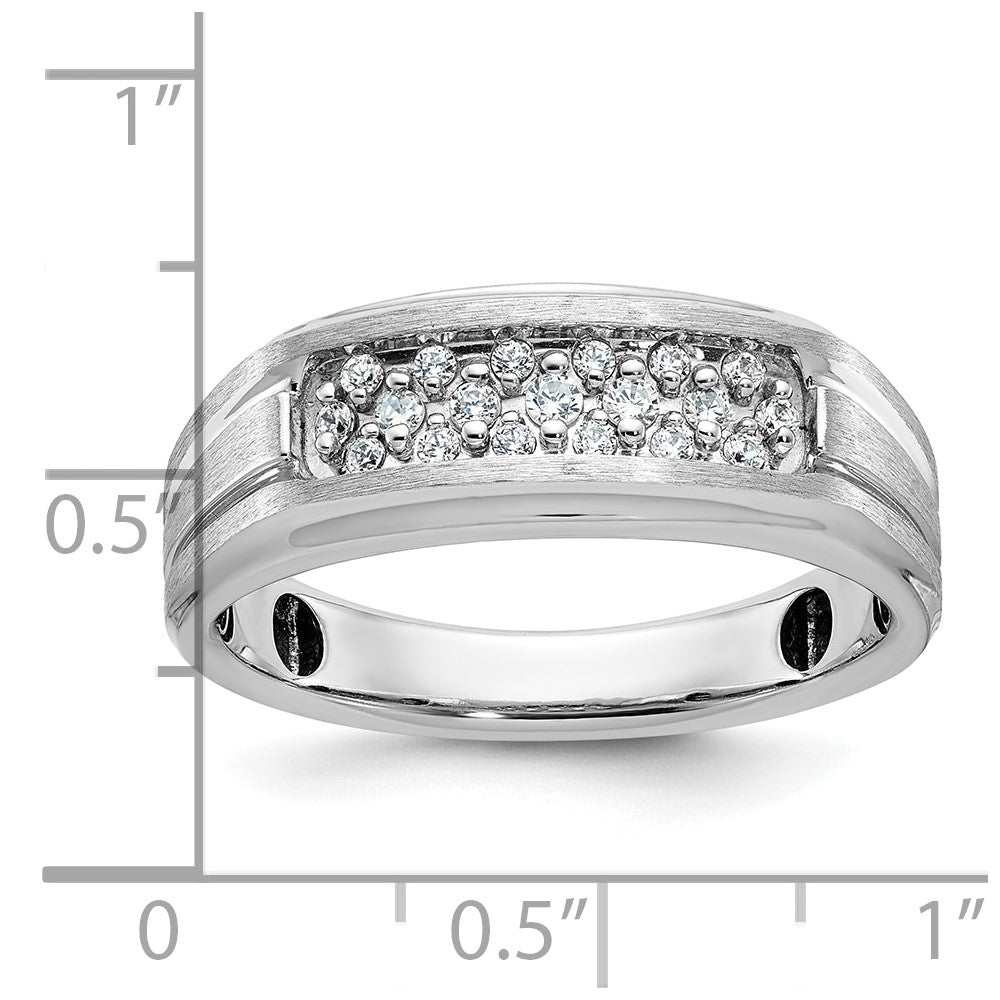 14K Weißgold Herren Ring, poliert und satiniert, mit 0,25K Diamanten komplett besetzt