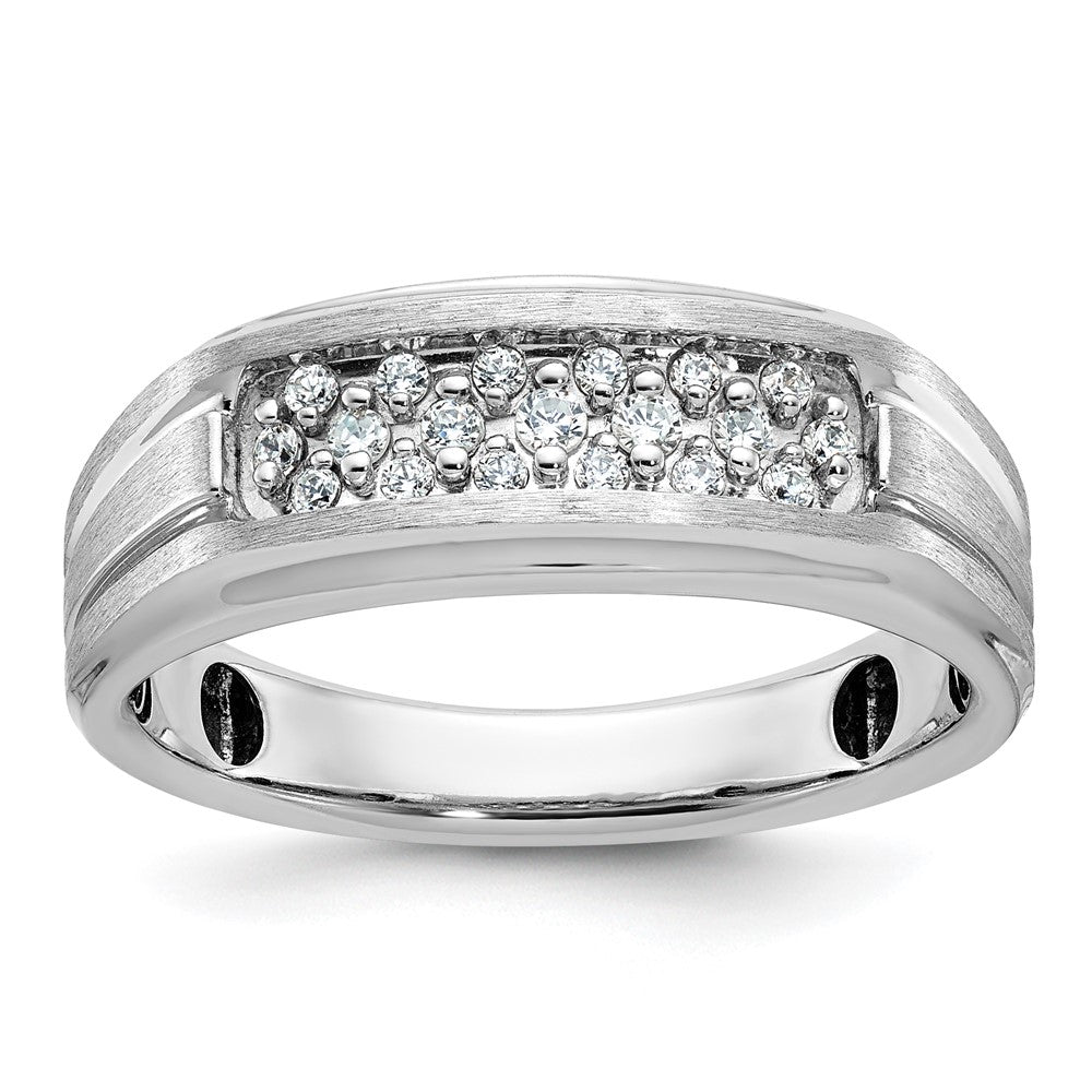 14K Weißgold Herren Ring, poliert und satiniert, mit 0,25K Diamanten komplett besetzt