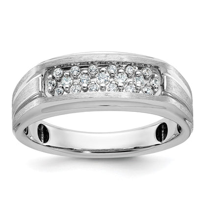 14K Weißgold Herren Ring, poliert und satiniert, mit 0,25K Diamanten komplett besetzt