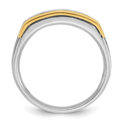 14K Bicolor-Gold Herren-Ring, poliert und satiniert, mit 1K Diamant, komplett besetzt
