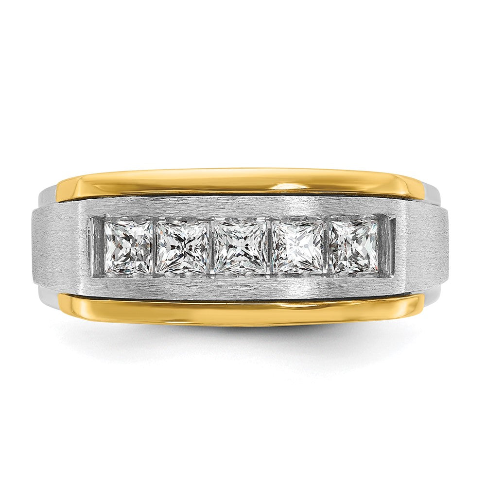 14K Bicolor-Gold Herren-Ring, poliert und satiniert, mit 1K Diamant, komplett besetzt