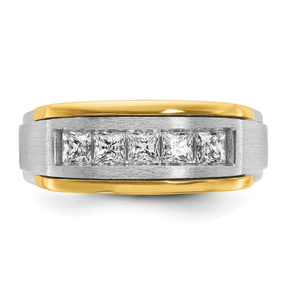 14K Bicolor-Gold Herren-Ring, poliert und satiniert, mit 1K Diamant, komplett besetzt