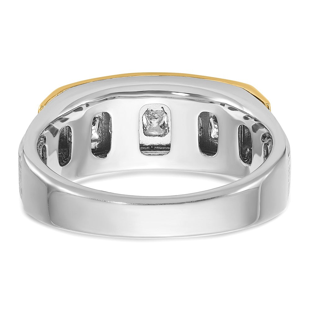 14K Bicolor-Gold Herren-Ring, poliert und satiniert, mit 1K Diamant, komplett besetzt