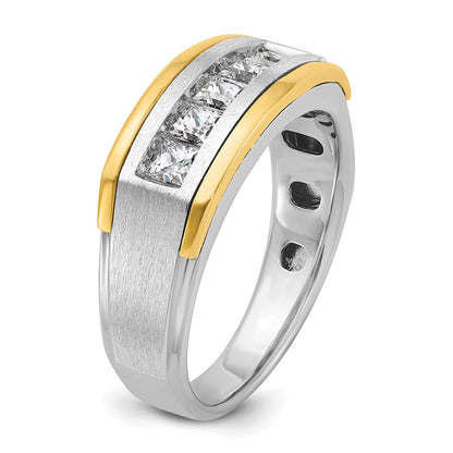 14K Bicolor-Gold Herren-Ring, poliert und satiniert, mit 1K Diamant, komplett besetzt