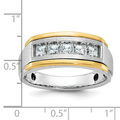 14K Bicolor-Gold Herren-Ring, poliert und satiniert, mit 1K Diamant, komplett besetzt
