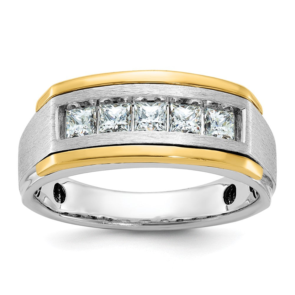 14K Bicolor-Gold Herren-Ring, poliert und satiniert, mit 1K Diamant, komplett besetzt