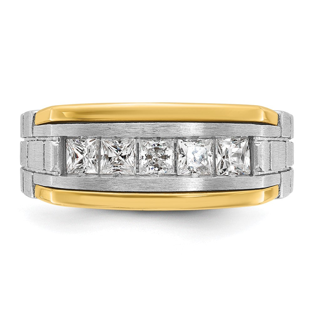 14K Bicolor Fünf-Steine-Ring aus Labor gezüchteten Diamanten, 1 ct., VS/SI+ G+, poliert, satiniert und gerillt, für Herren