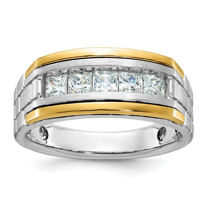 14K Bicolor Fünf-Steine-Ring aus Labor gezüchteten Diamanten, 1 ct., VS/SI+ G+, poliert, satiniert und gerillt, für Herren