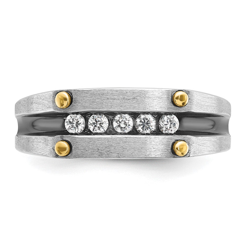 14K Bicolor-Gold mit Schwarzrhodium Herren Siegelring, satiniert, 0,25 ct. Diamant