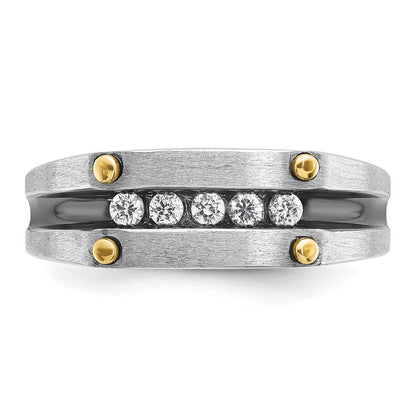 14K Bicolor-Gold mit Schwarzrhodium Herren Siegelring, satiniert, 0,25 ct. Diamant