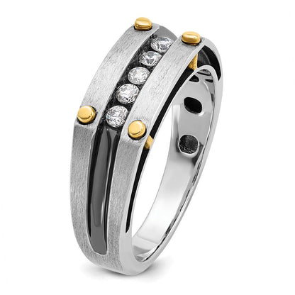 14K Bicolor-Gold mit Schwarzrhodium Herren Siegelring, satiniert, 0,25 ct. Diamant