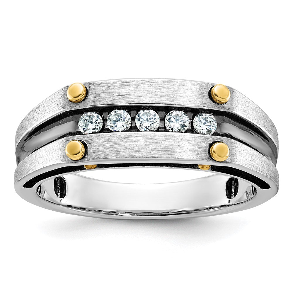 14K Bicolor-Gold mit Schwarzrhodium Herren Siegelring, satiniert, 0,25 ct. Diamant