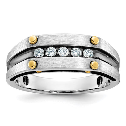 14K Bicolor-Gold mit Schwarzrhodium Herren Siegelring, satiniert, 0,25 ct. Diamant