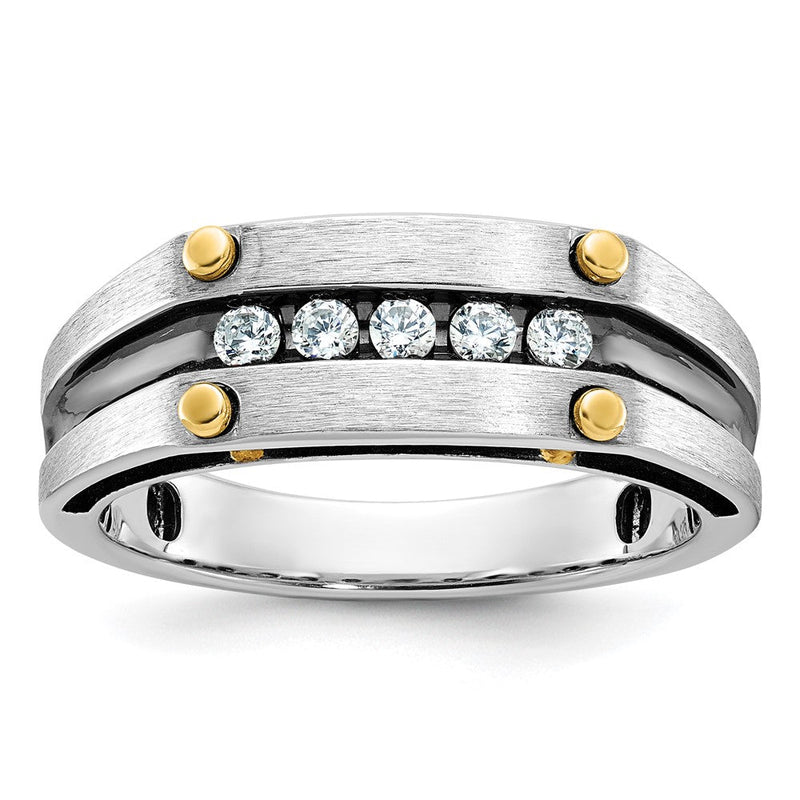 14K Bicolor-Gold mit Schwarzrhodium Herren Siegelring, satiniert, 0,25 ct. Diamant