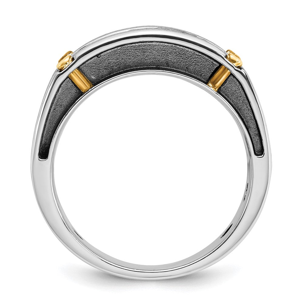 14K Bicolor-Gold mit schwarzem Rhodium Herren Satin 1K Diamant Ring, komplett besetzt