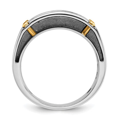 14K Bicolor-Gold mit schwarzem Rhodium Herren Satin 1K Diamant Ring, komplett besetzt