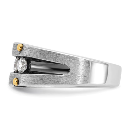 14K Bicolor-Gold mit schwarzem Rhodium Herren Satin 1K Diamant Ring, komplett besetzt