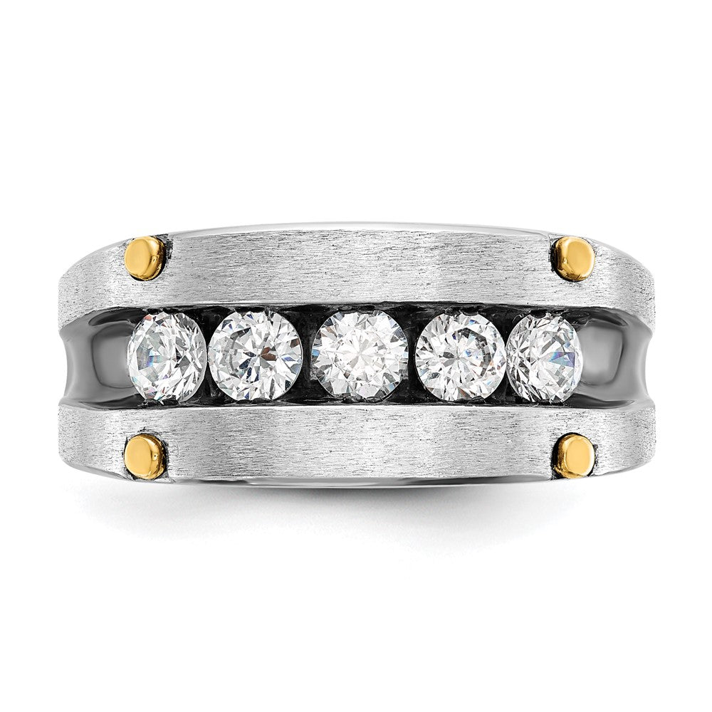14K Bicolor-Gold mit schwarzem Rhodium Herren Satin 1K Diamant Ring, komplett besetzt