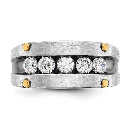 14K Bicolor-Gold mit schwarzem Rhodium Herren Satin 1K Diamant Ring, komplett besetzt
