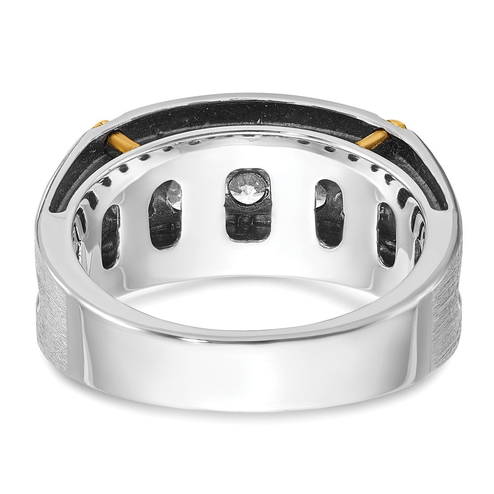 14K Bicolor-Ring mit schwarzem Rhodium, 1 ct. Labor-gezüchteten Diamanten VS/SI+ G+, Fünf-Stein, komplett poliert, satiniert und gerillt, Herrenring