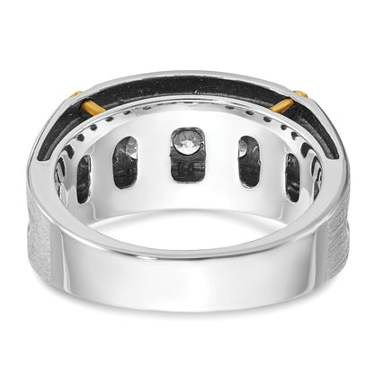 14K Bicolor-Gold mit schwarzem Rhodium Herren Satin 1K Diamant Ring, komplett besetzt