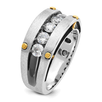 14K Bicolor-Gold mit schwarzem Rhodium Herren Satin 1K Diamant Ring, komplett besetzt