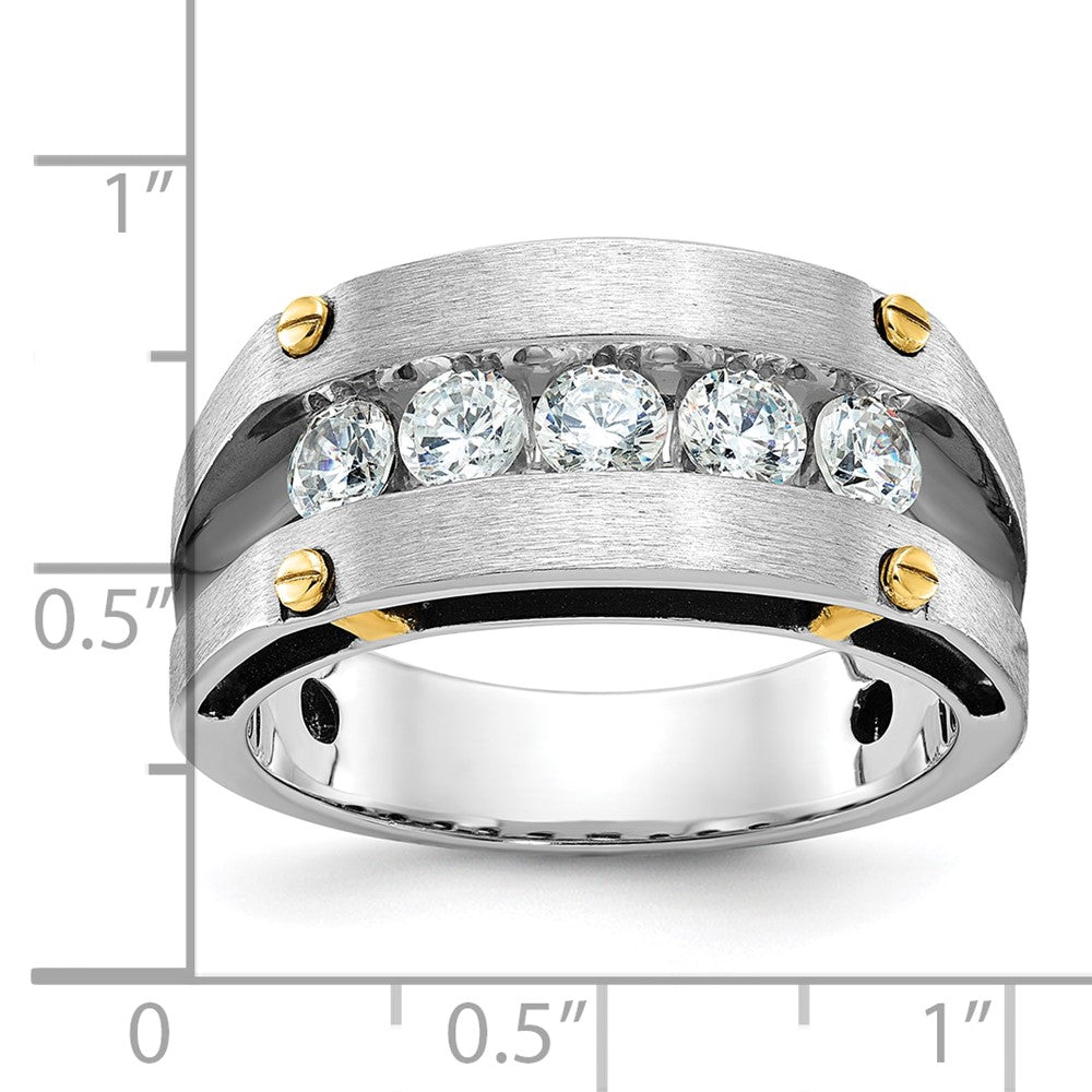 14K Bicolor-Gold mit schwarzem Rhodium Herren Satin 1K Diamant Ring, komplett besetzt