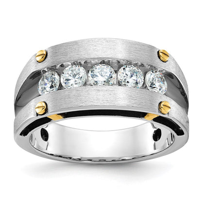 14K Bicolor-Ring mit schwarzem Rhodium, 1 ct. Labor-gezüchteten Diamanten VS/SI+ G+, Fünf-Stein, komplett poliert, satiniert und gerillt, Herrenring