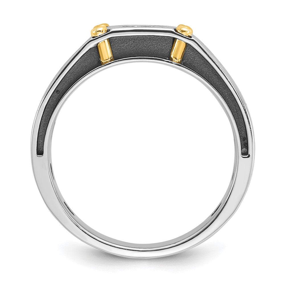 14K Bicolor-Gold Herren-Ring, poliert und satiniert, mit 0,2K Diamanten, komplett besetzt
