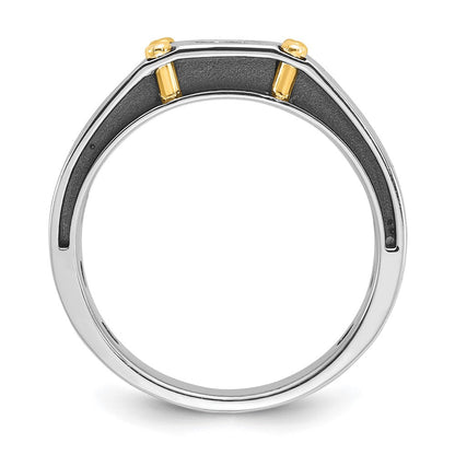 14K Bicolor-Gold Herren-Ring, poliert und satiniert, mit 0,2K Diamanten, komplett besetzt