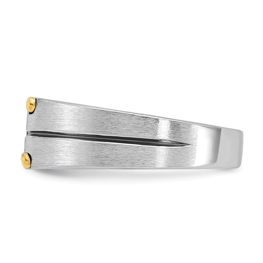 14K Bicolor-Gold Herren-Ring, poliert und satiniert, mit 0,2K Diamanten, komplett besetzt